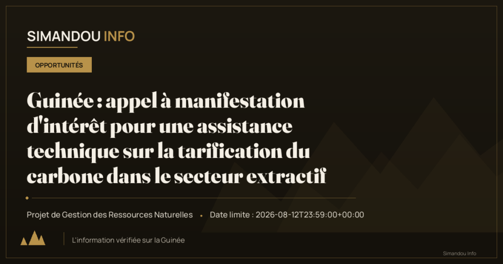 Guinée : appel à manifestation d’intérêt pour une assistance technique sur la tarification du carbone dans le secteur extractif