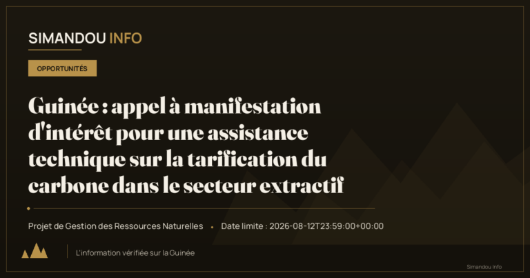 Guinée : appel à manifestation d’intérêt pour une assistance technique sur la tarification du carbone dans le secteur extractif