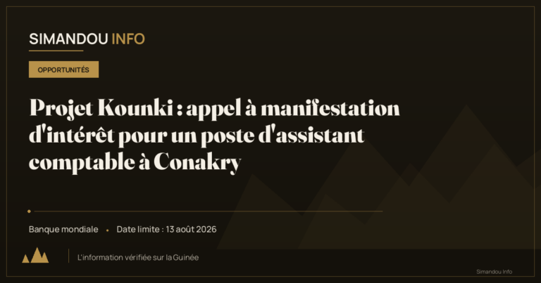Projet Kounki : appel à manifestation d’intérêt pour un poste d’assistant comptable à Conakry