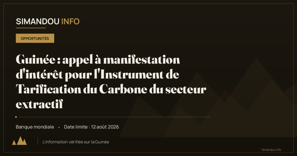 Guinée : appel à manifestation d’intérêt pour l’Instrument de Tarification du Carbone du secteur extractif
