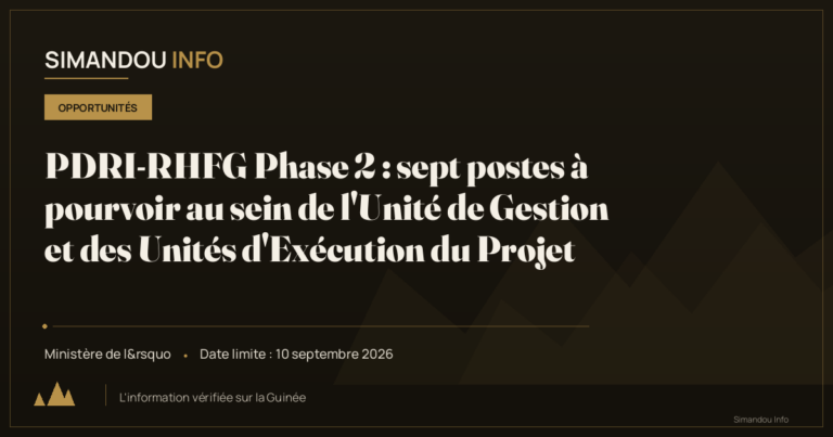 PDRI-RHFG Phase 2 : sept postes à pourvoir au sein de l’Unité de Gestion et des Unités d’Exécution du Projet