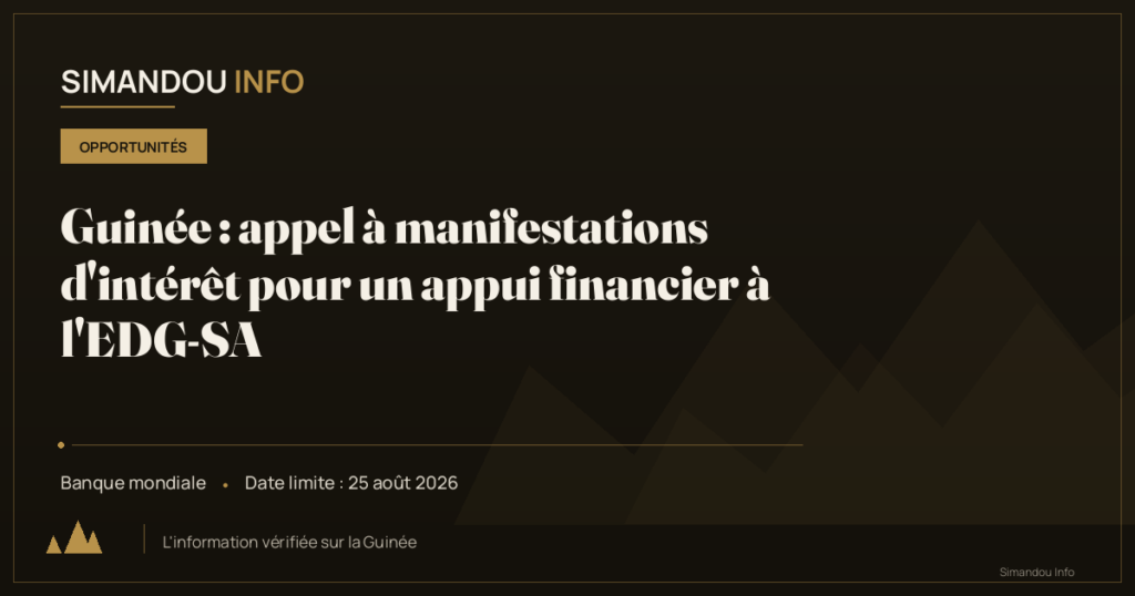 Guinée : appel à manifestations d’intérêt pour un appui financier à l’EDG-SA