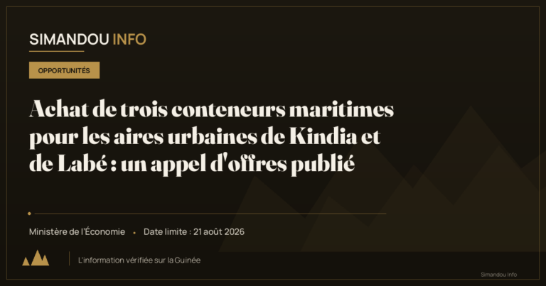 Achat de trois conteneurs maritimes pour les aires urbaines de Kindia et de Labé : un appel d’offres publié