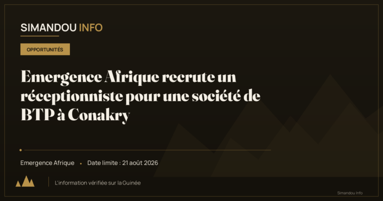 Emergence Afrique recrute un réceptionniste pour une société de BTP à Conakry