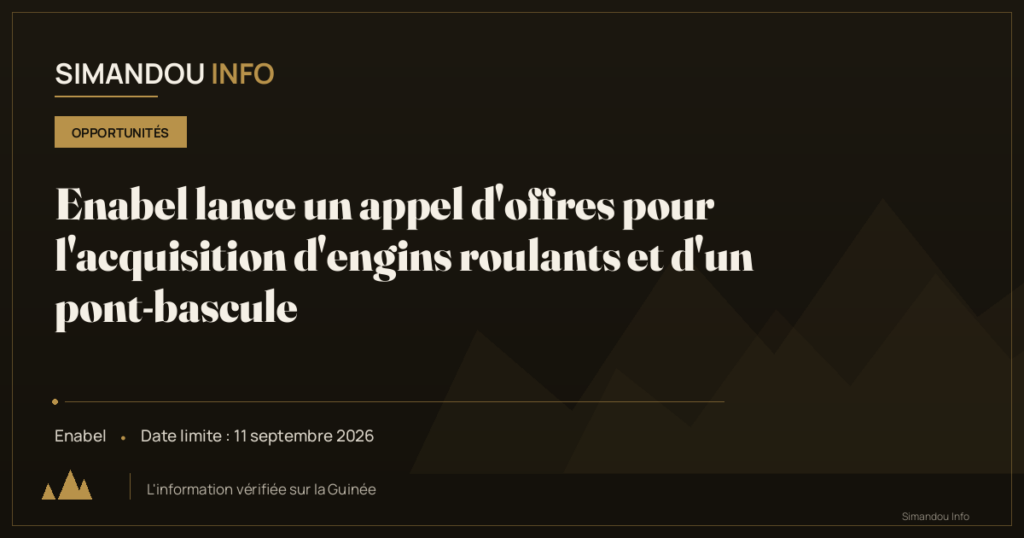 Enabel lance un appel d’offres pour l’acquisition d’engins roulants et d’un pont-bascule