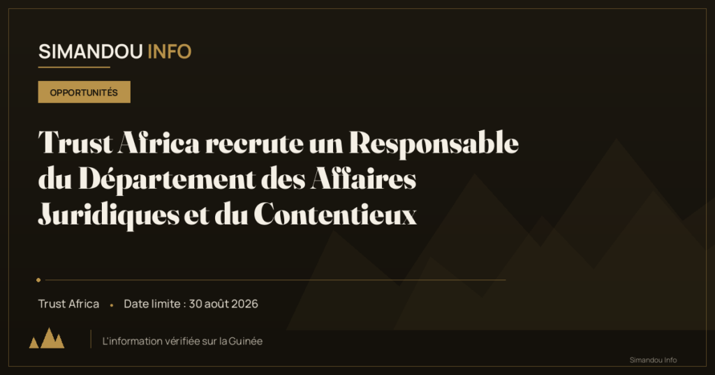 Trust Africa recrute un Responsable du Département des Affaires Juridiques et du Contentieux