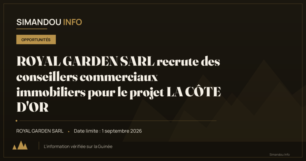 ROYAL GARDEN SARL recrute des conseillers commerciaux immobiliers pour le projet LA CÔTE D’OR