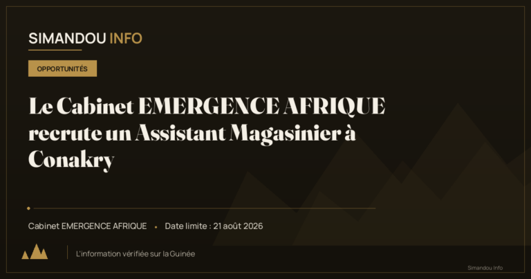 Le Cabinet EMERGENCE AFRIQUE recrute un Assistant Magasinier à Conakry