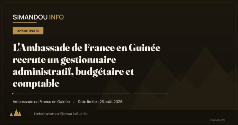 L’Ambassade de France en Guinée recrute un gestionnaire administratif, budgétaire et comptable
