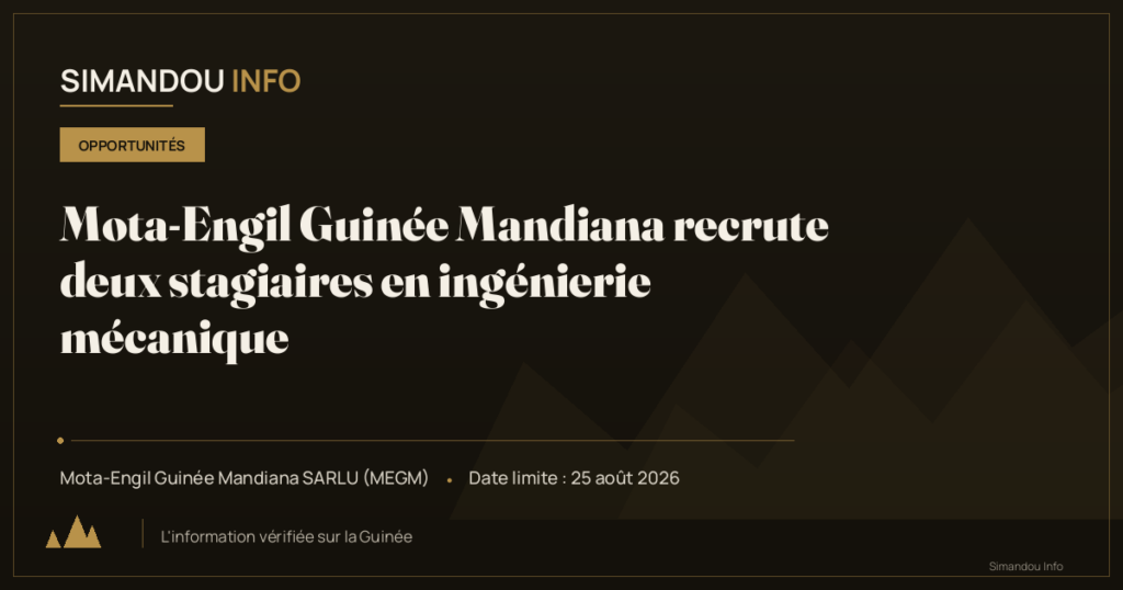 Mota-Engil Guinée Mandiana recrute deux stagiaires en ingénierie mécanique