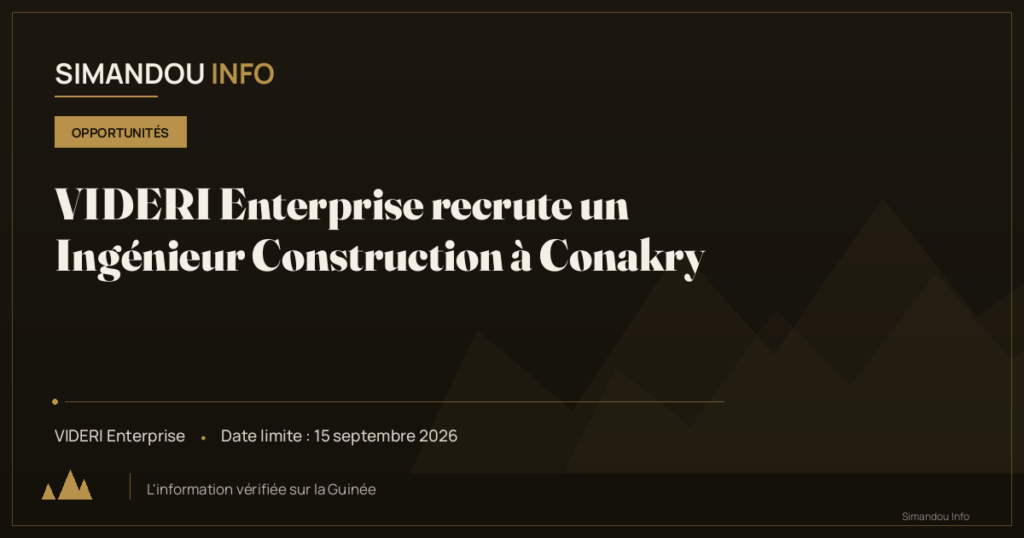VIDERI Enterprise recrute un Ingénieur Construction à Conakry