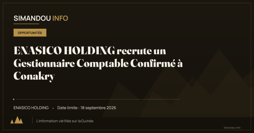 ENASICO HOLDING recrute un Gestionnaire Comptable Confirmé à Conakry