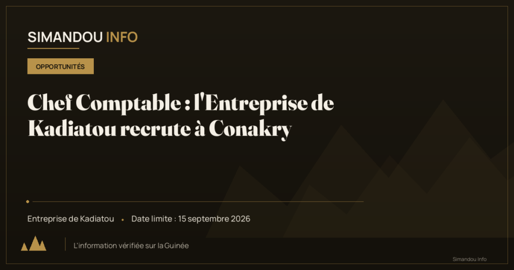 Chef Comptable : l’Entreprise de Kadiatou recrute à Conakry