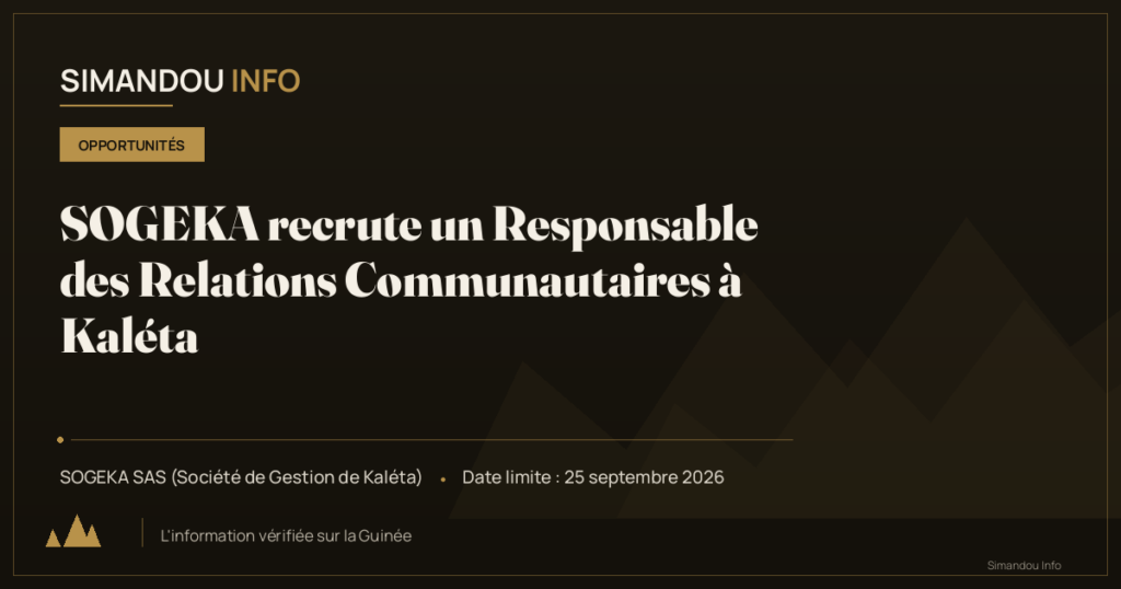 SOGEKA recrute un Responsable des Relations Communautaires à Kaléta