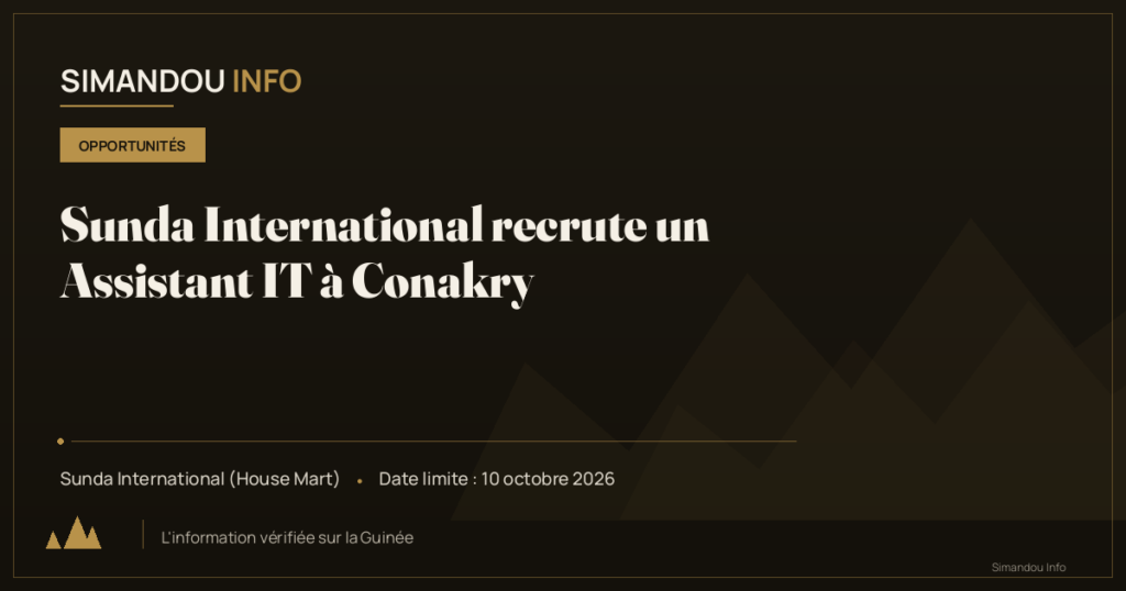 Sunda International recrute un Assistant IT à Conakry
