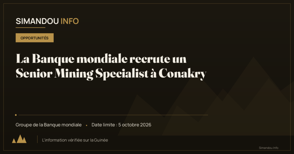 La Banque mondiale recrute un Senior Mining Specialist à Conakry