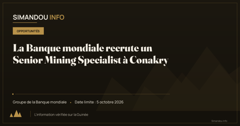 La Banque mondiale recrute un Senior Mining Specialist à Conakry