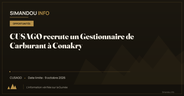CUSAGO recrute un Gestionnaire de Carburant à Conakry
